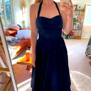 Anthropologie 1950s navy corduroy dress